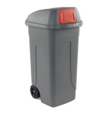 Bidone mobile Push - con coperchio - 49x54x95 cm - 100 L - grigio/rosso - Mobil Plastic