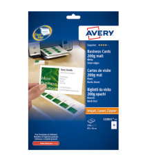 Biglietti da visita - 85 x 54 mm - 200 gr - effetto opaco - bianco - Avery - conf. 25 fogli da 10 biglietti