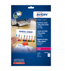 Biglietti da visita - 85 x 54 mm - 270 gr - effetto satinato - bianco - Avery - conf. 25 fogli da 10 biglietti