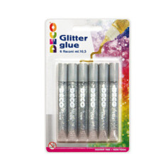 Blister colla glitter - 10,5 ml - argento - Deco - conf. 6 pezzi