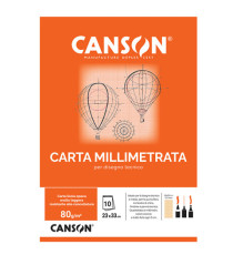 Blocco carta opaca millimetrata - 23 x 33 cm - 10 fogli - 80gr - Canson