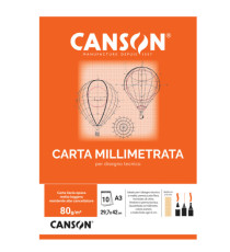 Blocco carta opaca millimetrata - A3 - 10 fogli - 80gr - Canson