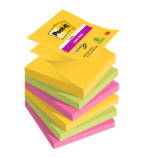 Blocco foglietti Super Sticky Z-Notes - R330-6SS-CARN - 76 x 76 mm - colori asssortiti - 90 fogli - Post-it - conf. 6 pe