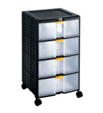 Cassettiera portautensili modulare Store-Age - 4 cassetti - con maniglia e ruote - 39,1 x 39 x 62,9 cm - PPL - trasparen