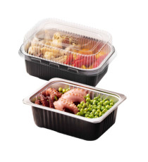 Contenitore alluminio stirato+coperchio in R-PET - 1 porzione - 17,8 x 13,6 x 4,5 cm - Cuki Professional - conf. 25 pezz
