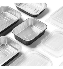 Contenitore alluminio stirato+coperchio in R-PET - 1 porzione - 17,8 x 13,6 x 4,5 cm - Cuki Professional - conf. 25 pezz