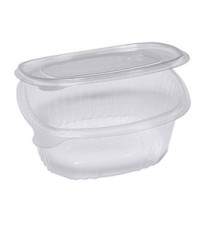 Contenitori ovali in PET - con coperchio incernierato - 16 x 13,5 x 6,2 cm - Europack - conf. 50 pezzi