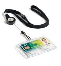 Cordoncino per portabadge - con chiocciola Yo Yo - larghezza 10 mm - filo retrattile da 80 cm - nero - Durable - conf. 1