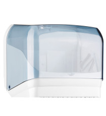 Dispenser asciugamani in rotolo/fogli - 30x19,5x25,1 cm - plastica - bianco/azzurro trasparente - Mar Plast
