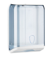 Dispenser asciugamani piegati C/V/Z - 28x13,7x37,5 cm - plastica - bianco/azzurro trasparente - Mar Plast