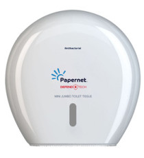 Dispenser carta igienica Defend Tech rotolo Mini Jumbo - 24,9 x 25,7 x 14,8 cm - rotolo diametro 23 cm - bianco - Papern
