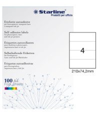 Etichette adesive - in carta - permanenti - 210 x 74,2 mm - 4 et/fg - 100 fogli - bianco - Starline