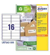 Etichette adesive - in carta riciclata - permanenti - 99,1 x 33,9 mm - 16 et/fg - 100 fogli - bianco - Avery