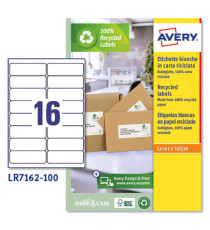 Etichette adesive - in carta riciclata - permanenti - 99,1 x 33,9 mm - 16 et/fg - 100 fogli - bianco - Avery