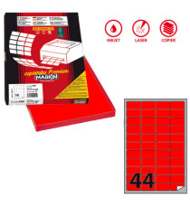 Etichette adesive A/406 - in carta - permanenti - 47,5 x 25,5 mm - 44 et/fg - 100 fogli - rosso fluo - angoli tondi - Ma