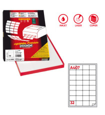 Etichette adesive A/407 - in carta - permanenti - 47,5 x 35 mm - 32 et/fg - 100 fogli - bianco - angoli tondi - Markin