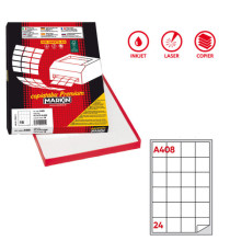 Etichette adesive A/408 - in carta - permanenti - 47,5 x 46,5 mm - 24 et/fg - 100 fogli - bianco - angoli tondi - Markin