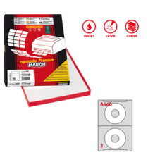 Etichette adesive A/460 - in carta - permanenti - diametro CD 114,5 mm - foro 41 mm - 2 et/fg - 100 fogli - bianco - Mar