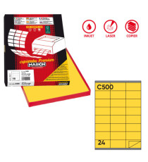 Etichette adesive C/500 - in carta - permanenti - 70 x 36 mm - 24 et/fg - 100 fogli - giallo - Markin