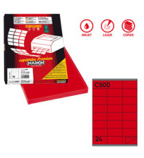 Etichette adesive C/500 - in carta - permanenti - 70 x 36 mm - 24 et/fg - 100 fogli - rosso - Markin