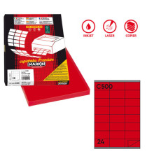 Etichette adesive C/500 - in carta - permanenti - 70 x 36 mm - 24 et/fg - 100 fogli - rosso - Markin