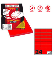 Etichette adesive C/500 - in carta - permanenti - 70 x 36 mm - 24 et/fg - 100 fogli - rosso fluo - Markin