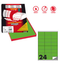 Etichette adesive C/500 - in carta - permanenti - 70 x 36 mm - 24 et/fg - 100 fogli - verde fluo - Markin