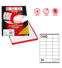 Etichette adesive C/500 - in carta - rimovibili - 70 x 36 mm - 24 et/fg - 100 fogli - bianco - Markin