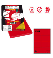 Etichette adesive C/502 - in carta - permanenti - 105 x 72 mm - 8 et/fg - 100 fogli - rosso - Markin