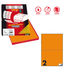 Etichette adesive C/509 - in carta - permanenti - 210 x 148,5 mm - 2 et/fg - 100 fogli - arancio fluo - Markin