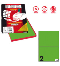Etichette adesive C/509 - in carta - permanenti - 210 x 148,5 mm - 2 et/fg - 100 fogli - verde fluo - Markin