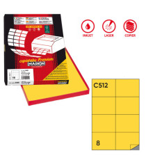 Etichette adesive C/512 - in carta - permanenti - 105 x 74,25 mm - 8 et/fg - 100 fogli - giallo - Markin
