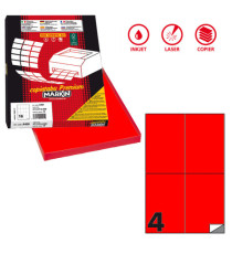 Etichette adesive C/519 - in carta - permanenti - 105 x 148,5 mm - 4 et/fg - 100 fogli - rosso fluo - Markin