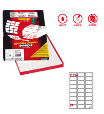 Etichette adesive C/524 - in carta - permanenti - 56 x 28 mm - 27 et/fg - 100 fogli - bianco - angoli tondi - Markin