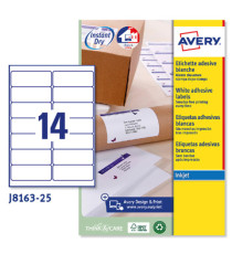 Etichette adesive J8163 - in carta - angoli arrotondati - inkjet - permanenti - 99,1 x 38,1 mm - 14 et/fg - 25 fogli - b