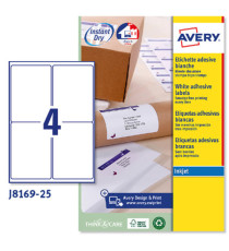 Etichette adesive J8169 - in carta - angoli arrotondati - inkjet - permanenti - 99,1 x 139 mm - 4 et/fg - 25 fogli - bia