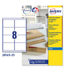 Etichette adesive J8565 - in poliestere - inkjet - rimovibili - 99,1 x 67,7 mm - 8 et/fg - 25 fogli - trasparente - Aver