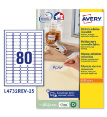 Etichette adesive L4732REV - in carta - angoli arrotondati - rimovibili - 35,6 x 16,9 mm - 80 et/fg - 25 fogli - bianco