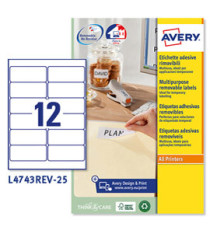 Etichette adesive L4743REV - in carta - angoli arrotondati - rimovibili - 99,1 x 42,3 mm - 12 et/fg - 25 fogli - bianco