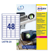 Etichette adesive L4778 - in poliestere - laser - permanenti - 45,7 x 21,2 mm - 48 et/fg - 20 fogli - bianco - Avery