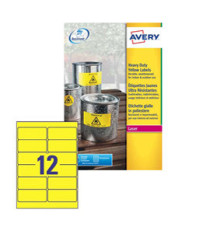 Etichette adesive L6107 - in poliestere - laser - permanenti - 99,1 x 42,3 mm - 12 et/fg - 20 fogli - giallo fluo - Aver