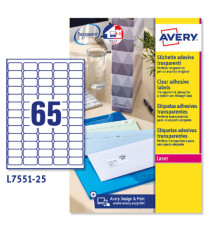Etichette adesive L7551 - in poliestere - laser - permanenti - 38,1 x 21,2 mm - 65 et/fg - 25 fogli - trasparente - Aver