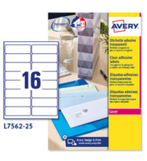 Etichette adesive L7562 - in poliestere - laser - permanenti - 99,1 x 34 mm - 16 et/fg - 25 fogli - trasparente - Avery