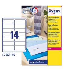 Etichette adesive L7563 - in poliestere - laser - permanenti - 99,1  x  38,1 mm - 14 et/fg - 25 fogli - trasparente - Av