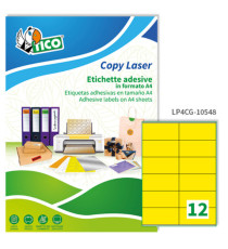 Etichette adesive LP4C - in carta - permanenti - 105 x 48 mm - 12 et/fg - 70 fogli - giallo opaco - Tico