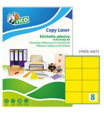 Etichette adesive LP4C - in carta - permanenti - 105 x 72 mm - 8 et/fg - 70 fogli giallo opaco - Tico