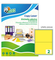 Etichette adesive LP4F - in carta - angoli arrotondati - permanenti - 200 x 142 mm - 2 et/fg - 70 fogli - giallo fluo -