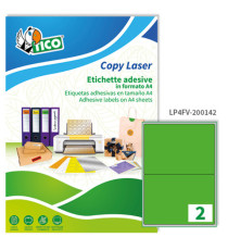 Etichette adesive LP4F - in carta - angoli arrotondati - permanenti - 200 x 142 mm - 2 et/fg - 70 fogli - verde fluo - T