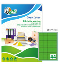 Etichette adesive LP4F - in carta - angoli arrotondati - permanenti - 47,5 x 25,5 mm - 44 et/fg - 70 fogli - verde fluo