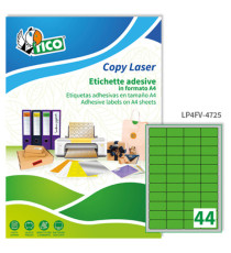 Etichette adesive LP4F - in carta - angoli arrotondati - permanenti - 47,5 x 25,5 mm - 44 et/fg - 70 fogli - verde fluo